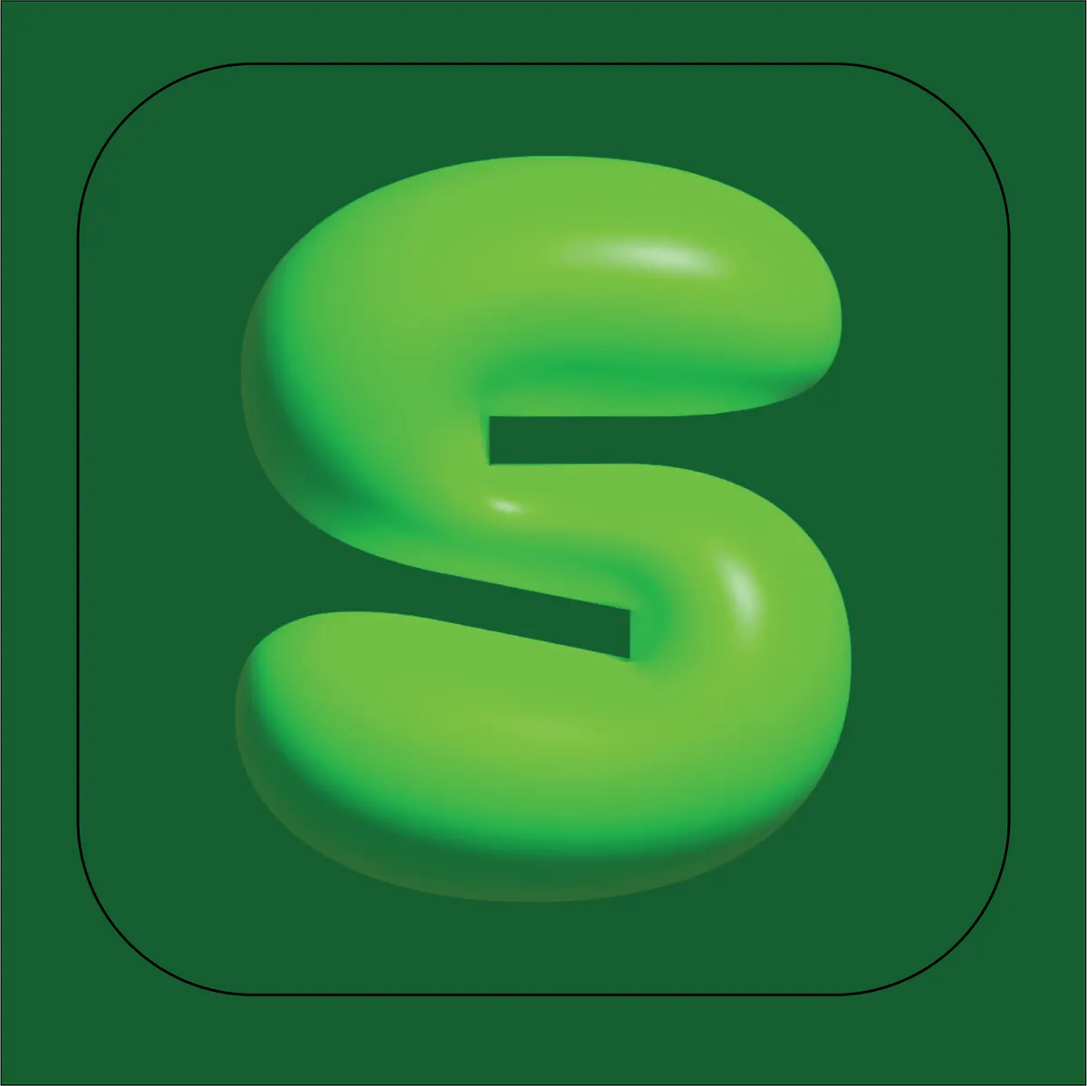 SafeSpace app icon: a glossy green 3D letter S on a dark green rounded square