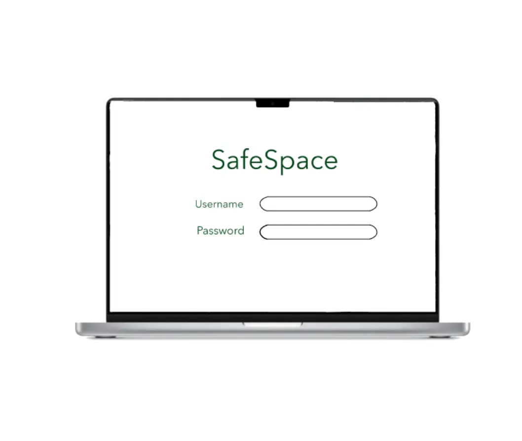 SafeSpace sign-in screen with username and password fields