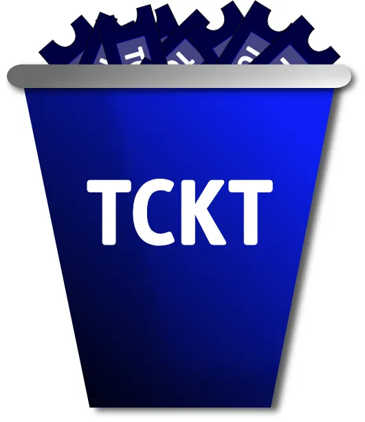 TCKT logo: a blue popcorn bucket filled with tickets, with TCKT on the front