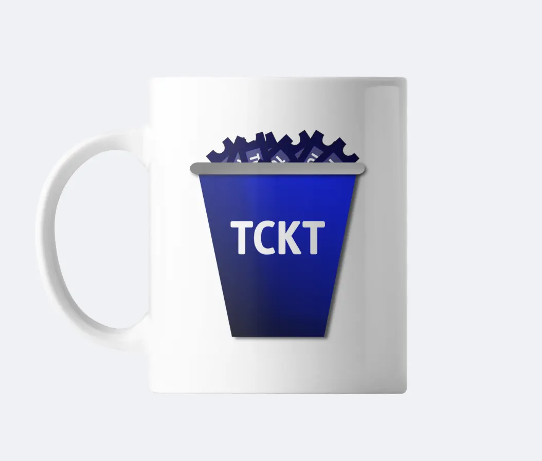 White mug with the TCKT bucket logo