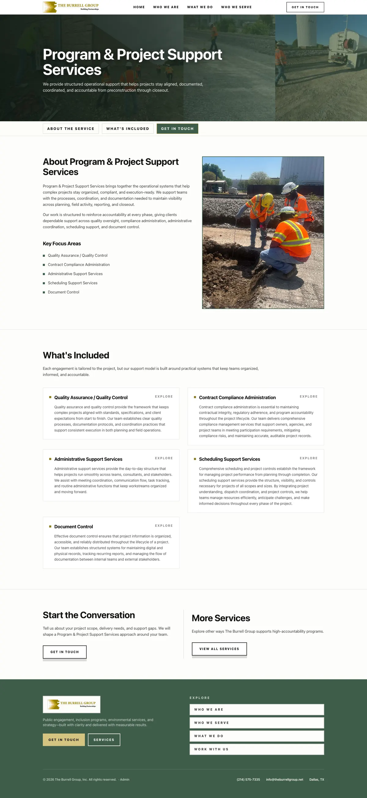 Full-length screenshot of a service page