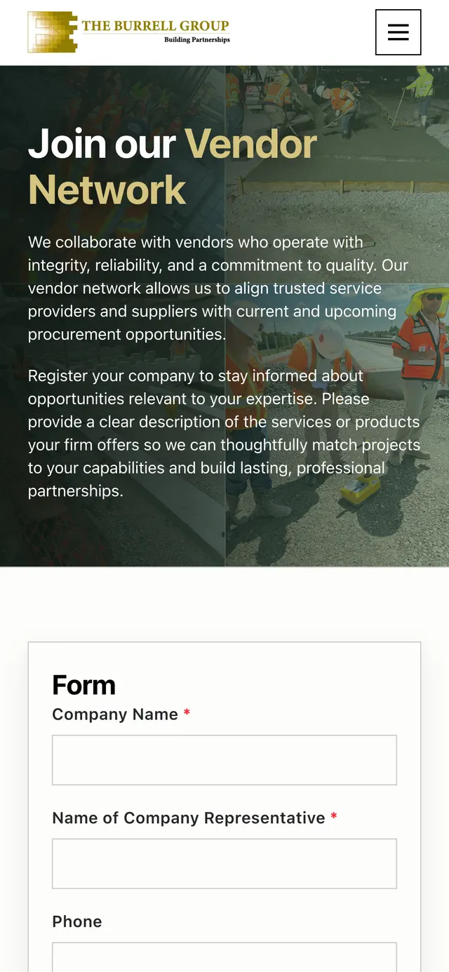 Vendor registration page on a phone