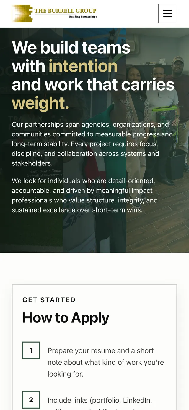 Work With Us page on a phone