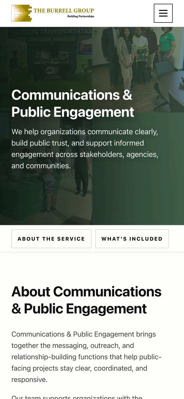 Communications & Public Engagement page on a phone