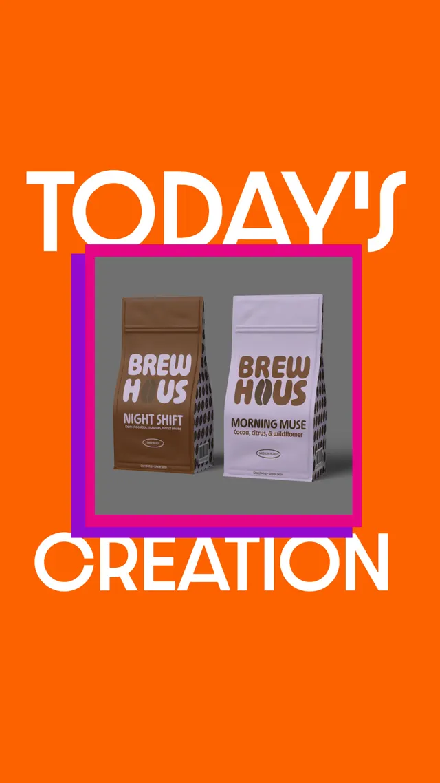 Orange “Today's creation” story showing Brew House coffee bag packaging